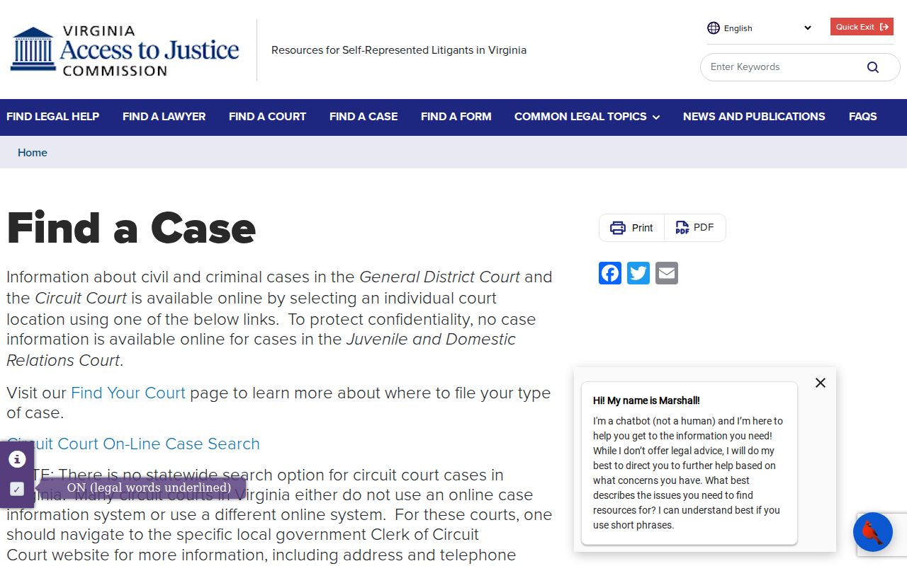 Virginia access guidance for Tazewell County criminal court cases